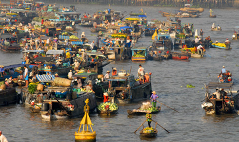 Floating flower market on the river